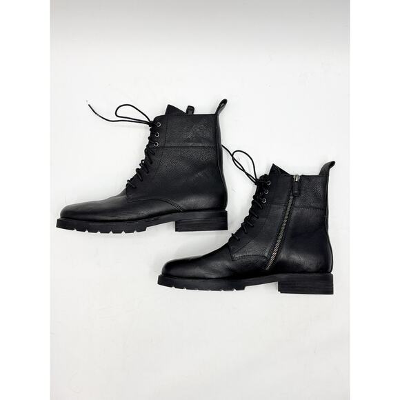 Eileen Fisher Black Leather Laceup Combat Coin Boot Bootie Sz 10 - Picture 2 of 9